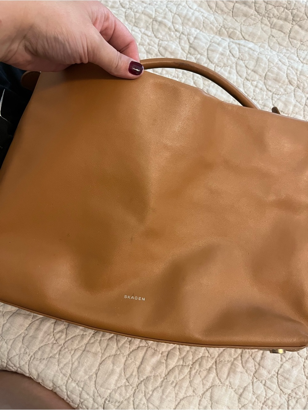 Skagen Cognac Leather Shoulder Bag